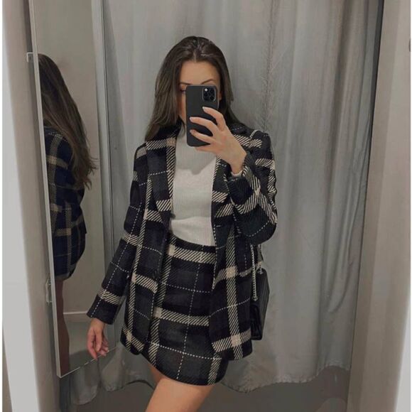 Plaid Blazer Jacket H&M Wool Blend Oversized New - Picture 10 of 12